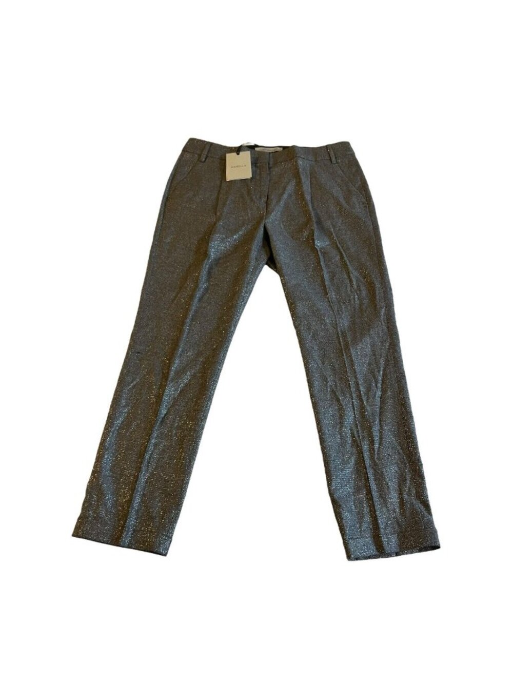 Max Mara Marella Silver Metallic Pants NEW Size 8 Pleated Dress Casual Trousers